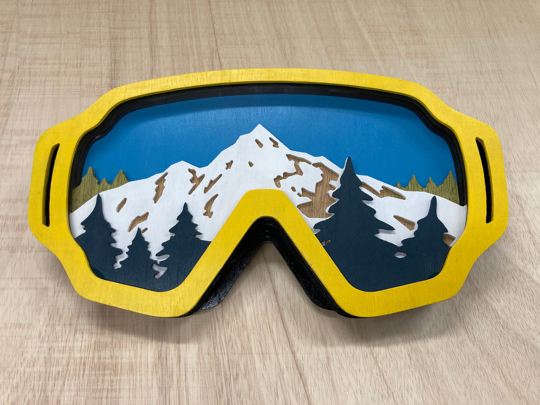 3D Ski Goggles CNC Cut Handmade Art - Lemon Yellow